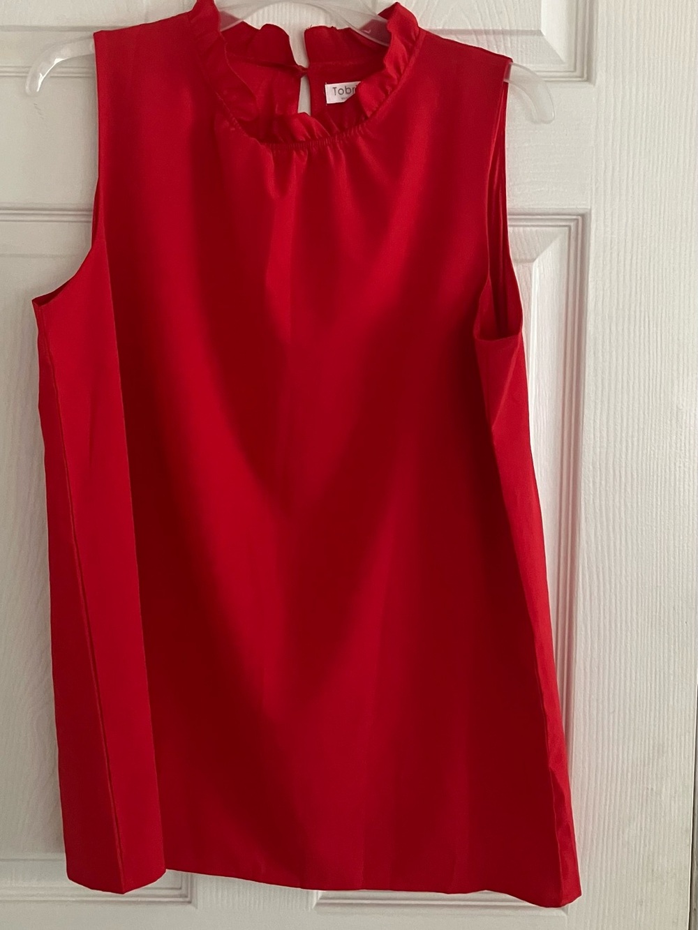 Tobrief Red Ruffle-Neck Sleeveless Blouse, Size L